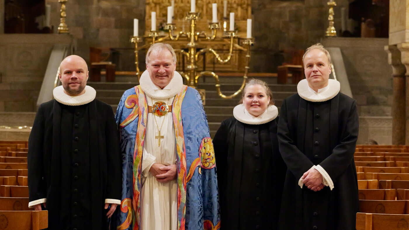 Thomas Johannes Forum Lollike, Biskop Henrik Stubkjær, Mette Grube Wolsgård og Palle Klemmensen Christensen.